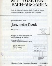 Jesu, meine Freude - BWV 227 - For 2 Sopranos, Alt, Tenor and Bass with Basso Continuo and Orga ad lib. - Stuttgarter Bach Ausgaben series - HE 31.227