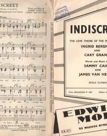 DANCE BAND with Vocals:-  INDISCREET - The love theme of the film starring Ingrid Bergman and Cary Grant