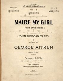 Maire My Girl - Irish love song - Key of D major for medium voice