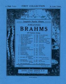 Brahms - 20 Famous Songs - Lengnick's Popular Albums - First Collection for Low Voice