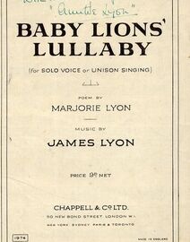 Baby Lions' Lullaby - For Solo Voice or Unison Singing with Piano Accompaniment