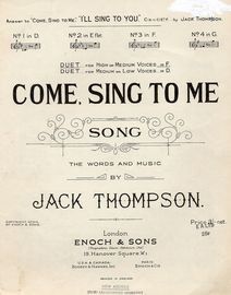 Come Sing To Me - Song arranged as a Vocal Duet in the key of D major for low voices