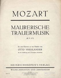 Maurerische Trauermusik - K.V. 477 - For Two Pianos and 4 hands