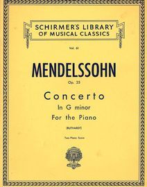 Concerto in G Minor  - Two Piano Score - Op. 25 - Schirmers Library of Musical Classics Vol. 61