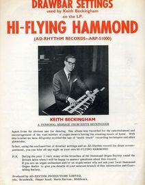 Drawbar Settings used by Keith Beckingham on the LP. ''Hi-Flying Hammond'' (Ad-Rhythm Records ARP S1000)