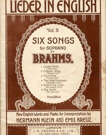 Brahms - Six Songs for Soprano - Volume 9 Metzler's Mastersongs Lieder in English