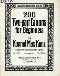 200 Two Part Canons for Beginners - A Supplement to All Pianoforte Schools - Lengnicks Educational Albums