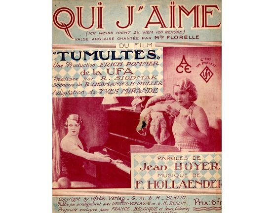 10193 | Qui J'aime (Ich weiss nicht zu wem ich gehore) - From the film "Tumultes" - Song