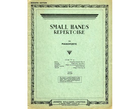 10291 | Small Hands Repertoire - For Piano - List E (Designed for hands with a small stretch)