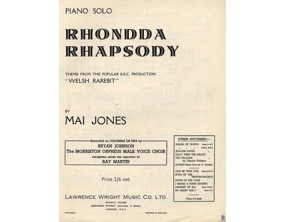 11 | Rhondda Rhapsody -  Piano Solo  - Theme From The Popular B.B.C. Production "Welsh Rarebit"
