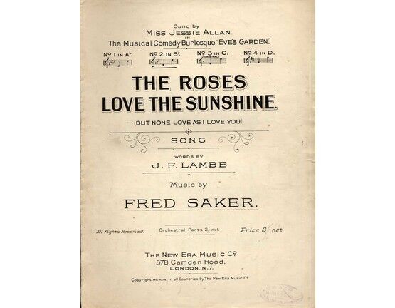 11274 | The Roses love the Sunshine (But none love as I love you) - Song in the key of B flat major