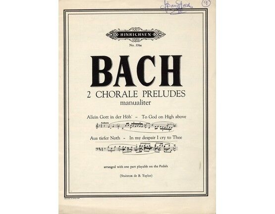 11468 | 2 Chorale Preludes for Organ - Manualiter - Hinrichsen Edition No. 376a - Arranged with One Part Playable on the Pedals