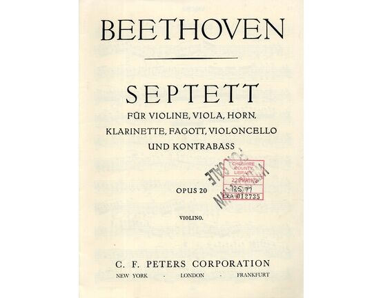 11655 | Beethoven - Septett (Op. 20) - For Violin, Viola, Horn, Clarinet, Bassoon, Cello and Double Bass