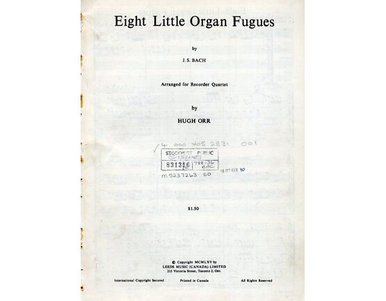 12754 | Bach - Eight Little Organ Fugues - Arranged for Recorder Quartet