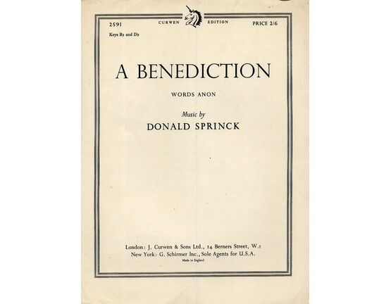 13034 | A Benediction - Song in the Key of B flat Major - For Low Voice
