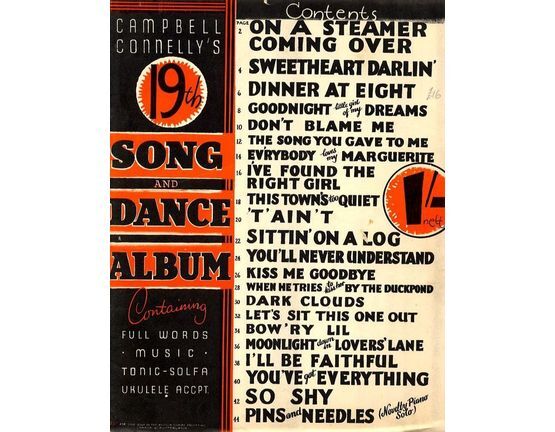 1385 | Campbell Connelly's 19th Song and Dance Album - Containing Full Words, Music, Tonic Sol-Fa and Ukulele Accompaniment