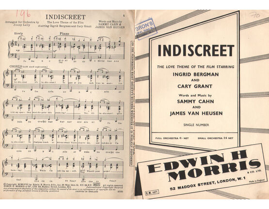 1526 | DANCE BAND with Vocals:-  INDISCREET - The love theme of the film starring Ingrid Bergman and Cary Grant
