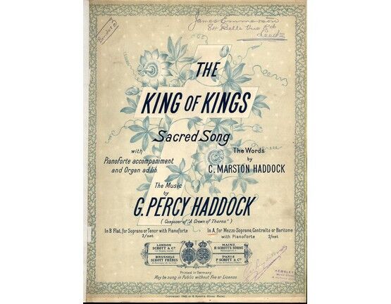 189 | The King of Kings - Sacred Song in the Key of A Major for Mezzo-Soprano, Contralto or Baritone - With Pianoforte accompaniment and Organ ad lib.