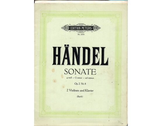 233 | Handel - Op. 2, No. 8 - Sonata in G minor for 2 violins and a piano - Edition Peters No. 3578