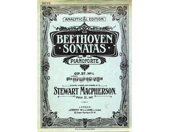 3305 | Beethoven - Sonata quasi una Fantastia for the Pianoforte in E flat major -  Op. 27, No. 1 - Analytical Edition No. 13