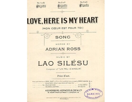 38 | Love Here Is My Heart - Song - As perfomed by Ann Dvorak in "Flame of Barbary Coast" - In the key of F major