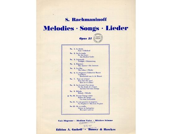 3938 | Rachmaninoff - Melodies - Devant l'image sainte  - Op. 21, No. 10 - For Medium Voice - With French, Russian, German and English Lyrics