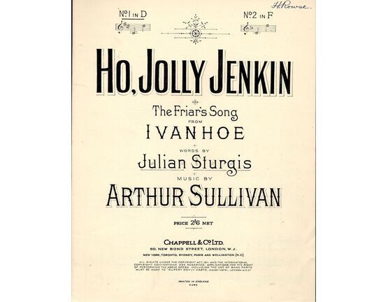 4 | Ho, Jolly Jenkin - The Friars Song from 'Ivanhoe' - In the key of D major for low voice