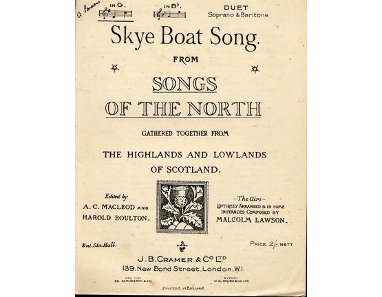 4648 | Skye Boat Song -  From Songs of The North -  Gathered Together From The Highlands and Lowlands of Scotland - In the key of G major for Low Voice