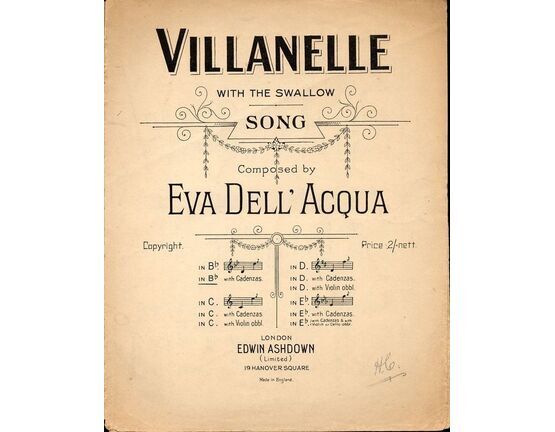 4672 | Villanelle -  With The Swallow - Song - In the key of B flat major with Cadenzas
