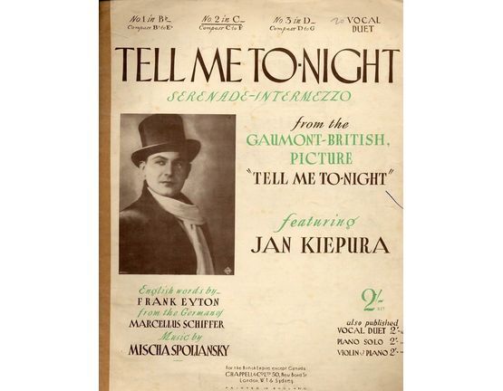 4727 | Tell Me To night - Song from "Tell me Tonight" - Key of C major as performed by Jan Kiepura