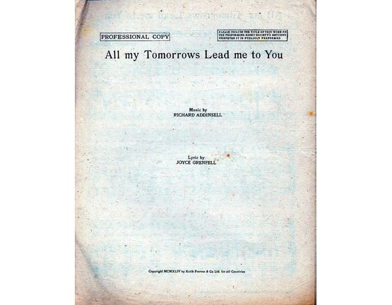 4843 | All My Tomorrows Lead Me to You - Song