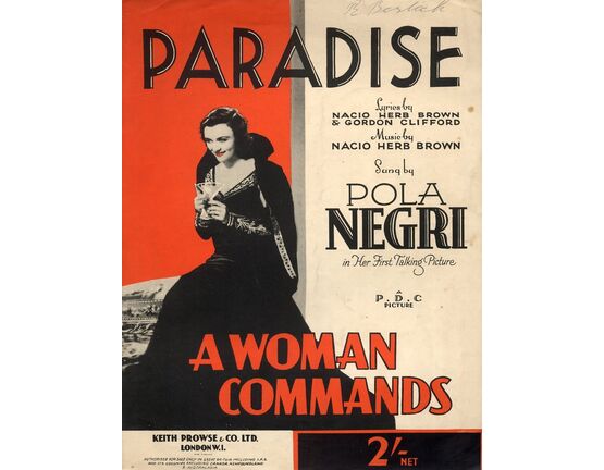 4843 | Paradise, in "A Woman Commands"  - as performed by Eve Boswell, Frank Ifield