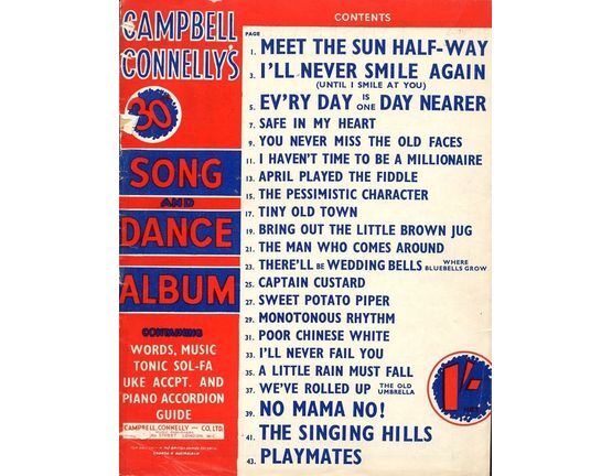 4856 | Campbell Connelly's 30th Song and Dance Album - Containing Words, Music, Tonic Sol-Fa, Ukulele and Piano Accordion Accompaniments