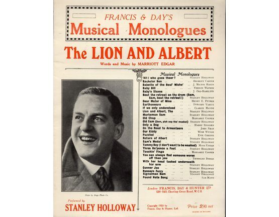 4861 | The Lion and Albert - Francis and Days Musical Monologues - Stanley Holloway