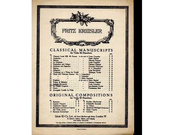 4864 | Aubade Provençale - Fritz Kreisler No. 15 - Classical Manuscripts for Violin & Pianoforte