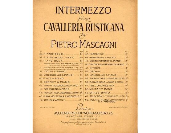 4895 | Intermezzo from Cavalleria Rusticana - Piano Solo