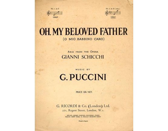 5038 | Oh My Beloved Father -  O mio babbino caro, aria from the opera Gianni Schicchi  - In the original key of A flat major for high voice