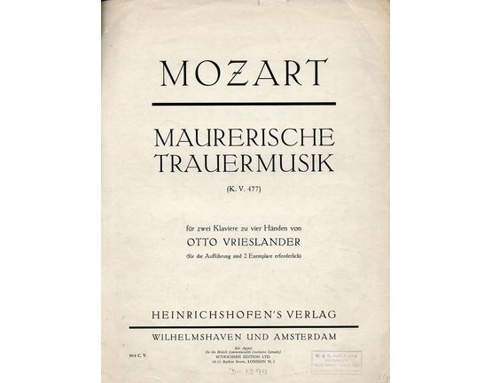 5379 | Maurerische Trauermusik - K.V. 477 - For Two Pianos and 4 hands