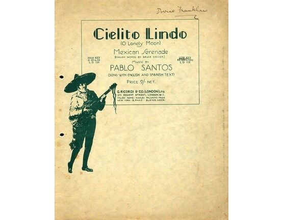 5409 | Cielito Lindo (O Lonely Moon) - Low Key - Song with English and Spanish Text
