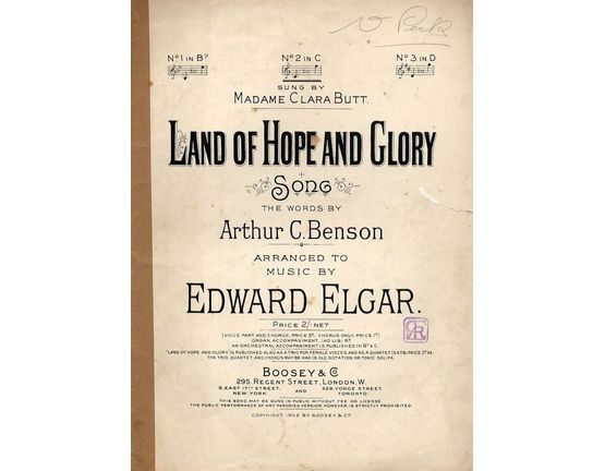 6105 | Land of Hope and Glory - Song - In the Key of C major for medium voice
