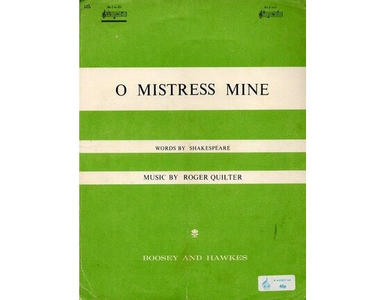 6105 | O Mistress Mine from "Three Shakespeare Songs" - Key of E flat major for low voice