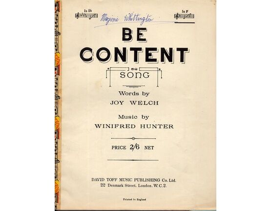 7153 | Be Content - Song - in the key of F major for Higher Voice