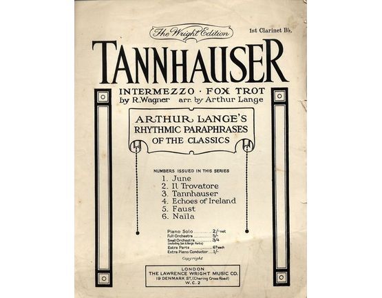6543 | Evening Star and Pilgrims Chorus - From Tannhauser - Arthur Lange's rhythmic paraphrases of the classics series No. 3 - For 1st Clarinet in B flat