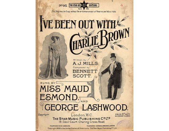 6544 | I've Been Out With Charlie Brown - Song Sung by Miss Maud Esmond and George Lashwood - The Stars Co.'s Edition No. 95