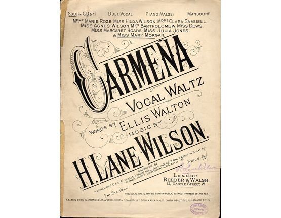 6651 | Carmena - Vocal Waltz  - For Medium Voice (In D)