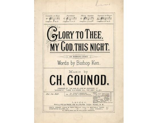 6801 | Glory to thee My God This Night - Song in the Key of E flat Major for Soprano Voice - As Sung by Miss Clara Butt