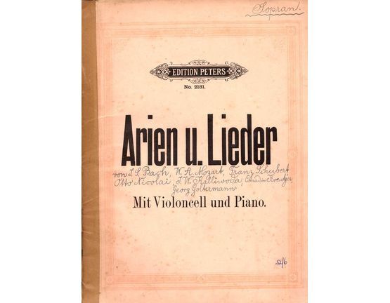 6868 | Arien u. Lieder - Mit Violoncell und Piano - Edition Peters No. 2181