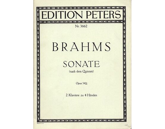 6868 | Brahms Sonate (nach dem Quintett) - Op. 34 - 2 Klaviere zu 4 Handen - Edition Peters No. 3662