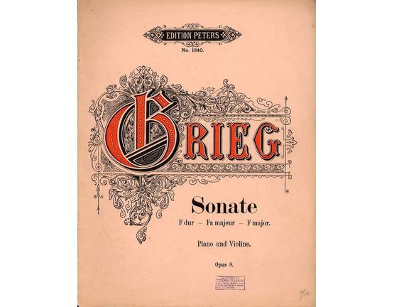 6868 | Sonata in F major - Op. 8 - For piano and violin - Edition Peters No. 1340