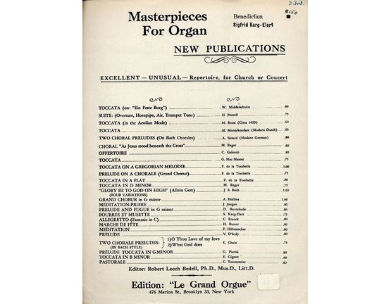7157 | Sigfrid Karg Elert Benediction -Op. 33, No. 4b - Masterpieces for the Organ Series